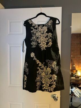 J. Crew Black Mini Dress with Cream Floral Embroidery